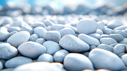 Serene Seashore: A Collection of Smooth, White Pebbles Basking in the Gentle Sunlight