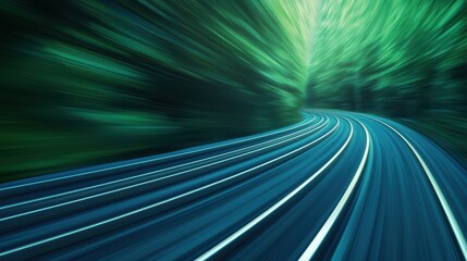 Speed High speed train racing along the tracks, with a blurred background showing rapid movement.