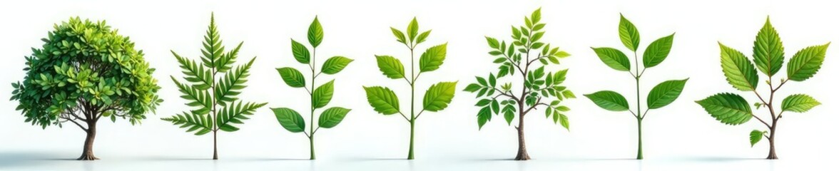 Fototapeta premium Isolated branches of a shrub in different shapes and sizes, foliage, branch shape