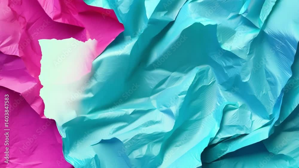 Poster crumpled sheets of vibrant pink and blue paper form an eye-catching abstract texture, ideal for arti