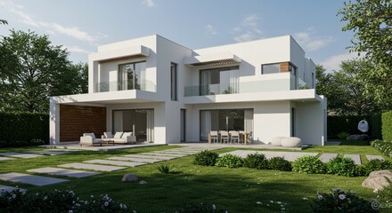 Modern Two-Story House Design - Stunning contemporary two-story home with clean lines, large windows, and a spacious backyard. Perfect for modern living