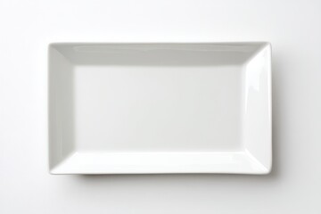 Empty rectangular plate overhead on white background