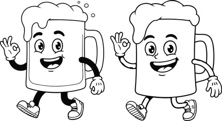 Naklejka premium Fun & Quirky Cartoon Beer Line Art Vector Set