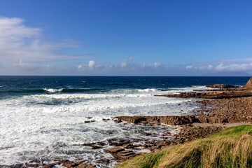 Atlantic Ocean Rocky Coastal Shoreline with Waves Crashing on Rocks