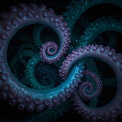 Giant pacific octopus tentacles creating swirling patterns in deep ocean © Елена Шинкар