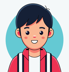 Cartoon Portrait Of A Boy Wearing A Jacket With A Backpack Straps