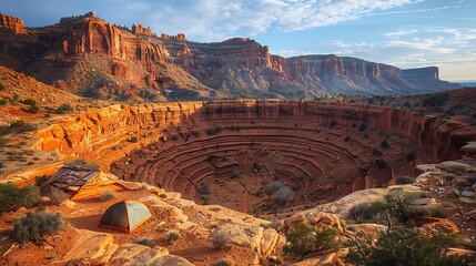 A breathtaking red rock amphitheater camping setup