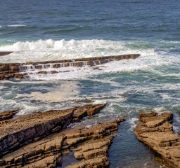 Atlantic Ocean Rocky Coastal Shoreline with Waves Crashing on Rocks