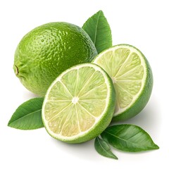 Fresh Limes Whole and Halved, with Leaves - High-Resolution Image