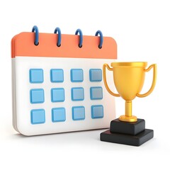 3D Rendered Calendar and Trophy Planning for Success and Achievement