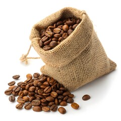 Roasted Coffee Beans in Burlap Sack Aromatic and Rich