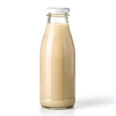 Creamy Light Beverage in Clear Glass Bottle Upscaled High-Resolution Image