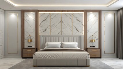 Luxurious Modern Bedroom Interior Design with Marble Accent Wall