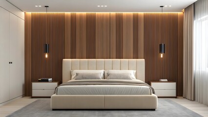 Modern Bedroom Interior Design Elegant Wood Paneling and Minimalist Decor