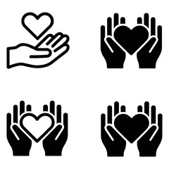 Obraz premium Hands holding heart icon set vector illustration