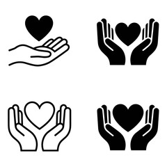 Fototapeta premium Hands holding heart icon set vector illustration
