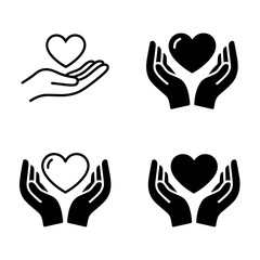 Fototapeta premium Hands holding heart icon set vector illustration