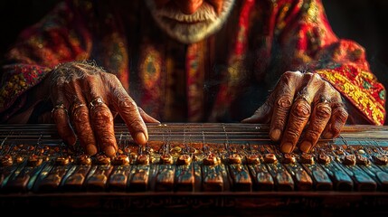 Masterful Musician: An Elderly Man Playing a Traditional String Instrument