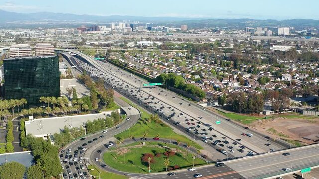 Aerial drone shot view of Orange County Costa Mesa Irvine buildings airport 04