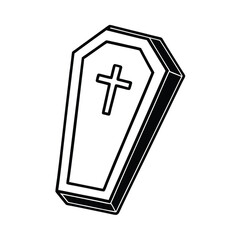 coffin with cross line art on white background.eps
