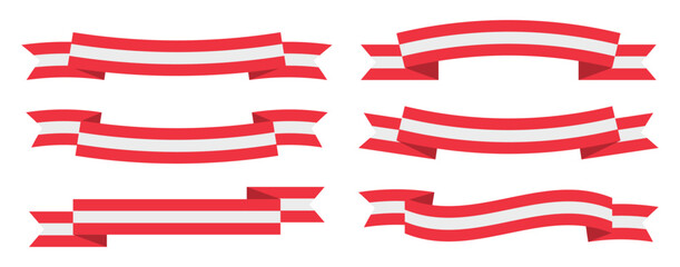Set of austria flags ribbons banners. Vector banner collection with wavy and straight styles for national holidays, independence day, political cvents, and celebration design elements.