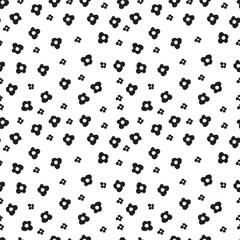 Vector seamless pattern with small black flowers