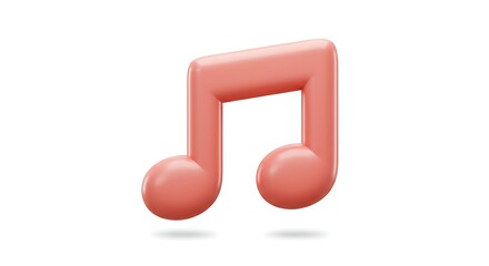 3D cartoon musical note floating with subtle shine and rounded edges, white background

