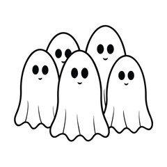 group of ghosts line art on white background (1).eps