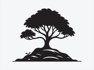 Tree on Island Silhouette with Calm Water and Horizon for Tranquil Nature, Solitude, and Minimalist Landscape Designs