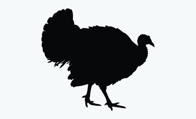 Turkey silhouette, black and white vector, wild bird outline, Thanksgiving turkey graphic, simple turkey illustration