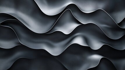 Obraz premium Abstract waves background silver and black wallpaper design modern art texture flowing curves smooth surface 