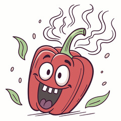 Spicy Red Pepper Steaming with Heat and Fiery Face – Bold and Fun Cartoon Vegetable Vector