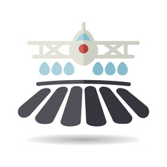 Crop duster airplane spraying a farm field icon