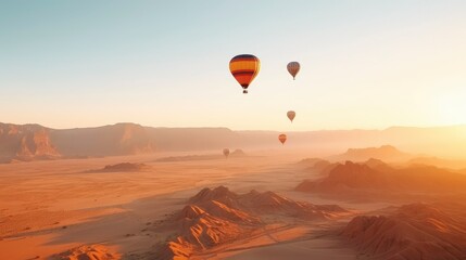 Hot Air Balloons Soaring Over Wadi Rum Desert at Sunrise