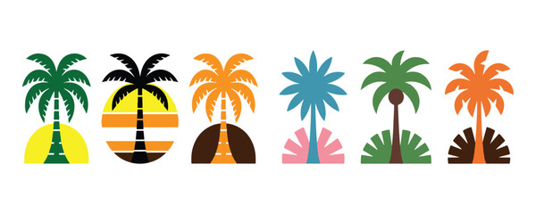 Retro Colorful Palm Tree Silhouettes in Pastel for Tropical Design, Art & Illustration