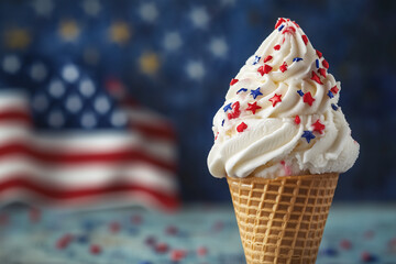 Juicy ice cream in a cone. United States of America