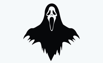 Spooky ghost silhouette, cute cartoon ghost, Halloween illustration, spooky ghost drawing, simple ghost character