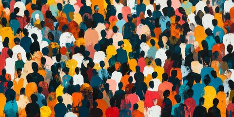 Colorful diverse people crowd abstract art seamless pattern set. Multi-ethnic community, big cultural diversity group background illustration collection in modern collage painting, Generative AI