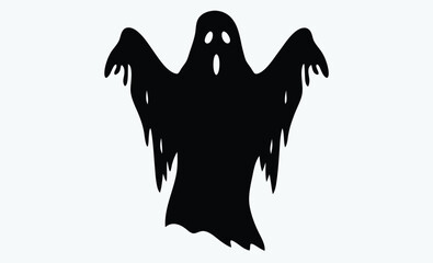 Spooky ghost silhouette, cute cartoon ghost, Halloween illustration, spooky ghost drawing, simple ghost character