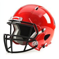 Fototapeta premium Red football helmet close up view on white background.