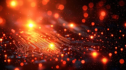 Fototapeta premium Abstract Circuit Board: Glowing Red Technology Background