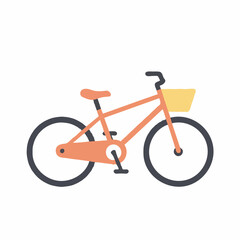 Fototapeta premium Orange bicycle with yellow basket on white background