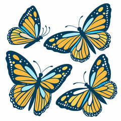 Obraz premium Beautiful Colorful Monarch Butterfly Vector Set of 4