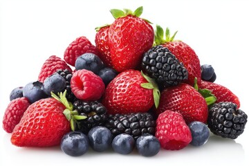 Obraz premium Pile of mixed berries close up on white background