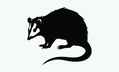 Opossum silhouette, wild animal silhouette, vector illustration