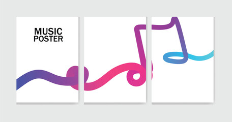  Modern abstract music poster set featuring a continuous wavy gradient line across three panels. Vibrant colors and minimal design make it perfect for music events, decor, or creative branding.