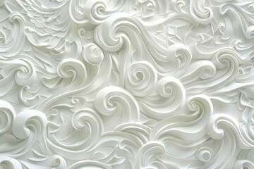 A close-up shot of a white wallpaper with an intricate swirling pattern, A white background with intricate, swirling patterns