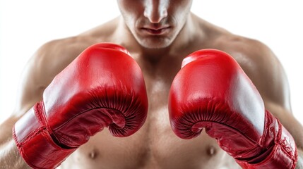Boxer with Red Gloves Ready to Fight Fitness and Health