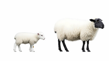 Obraz premium Two Sheep Different Sizes Against White Background