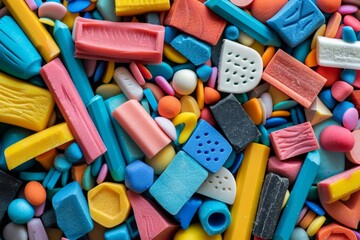 A close-up image of an assortment of erasers in various shapes, colors, and sizes, An assortment of erasers in different shapes and sizes